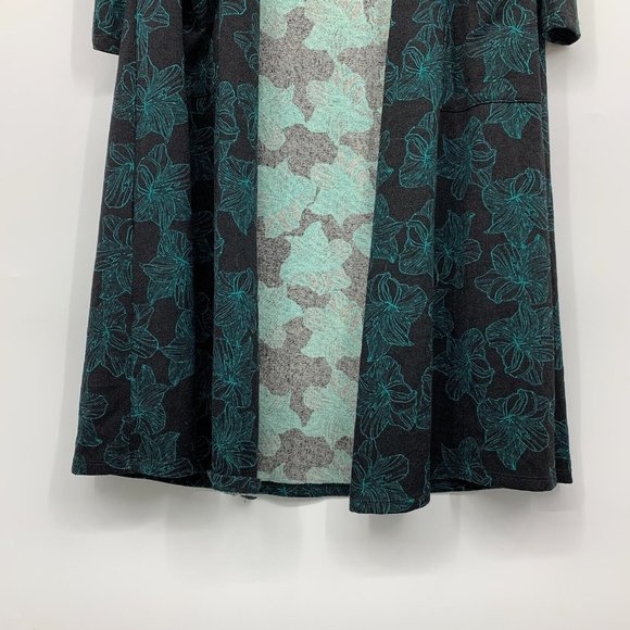 LuLaRoe Sarah Cardigan Black Blue Floral Duster Open Front Pockets - Picture 3 of 9